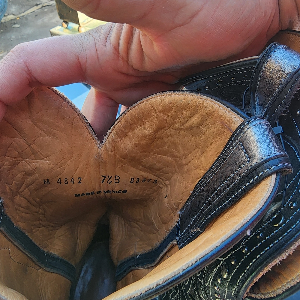 Lucchese Tan and Dark Brown Leather Western Boot Interior - Picture 3 of 9
